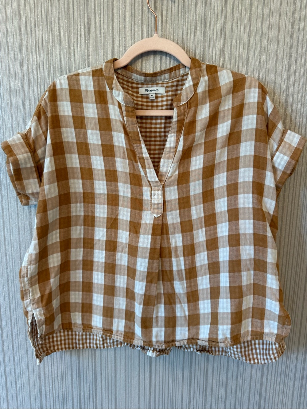 Madewell Cotton Gingham Pullover in Mustard and White